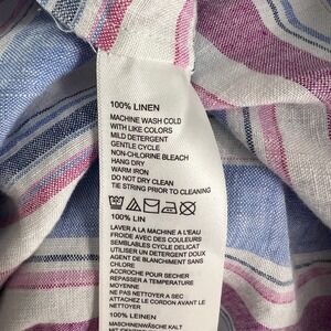 Tommy‎ Bahama Large Linen Hoodie Top Striped V-Neck Beach Cover Up 3/4 Sleeve